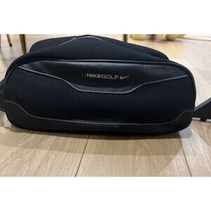 Nike Golf Shoe Bag Zipper Leather And Mesh Black Embroidered Swoosh